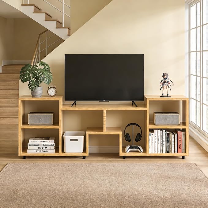 65 inch TV Stand, Entertainment Center with Storage Open Shelf, Mid Century Modern TV Stand, Media TV Consoles for Living Room/Bedroom/Sofa Cabinet, Large Capacity, Easy Installation - Walnut - Image 2