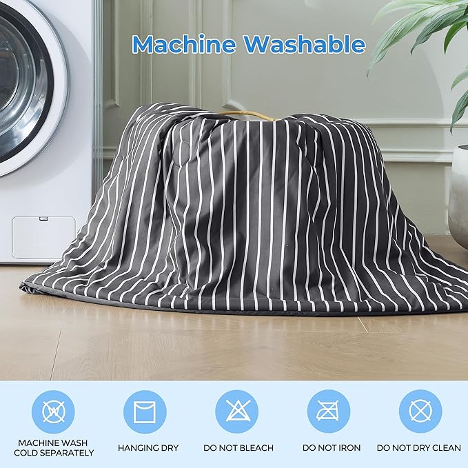 Pinstripe Cooling Comforter Twin Size, Q-Max 0.45 Reversible Striped Cooling Blanket for Hot Sleepers, Breathable Lightweight Silk Smooth Summer Bedding, Quilted Ice Blanket, Dark Gray