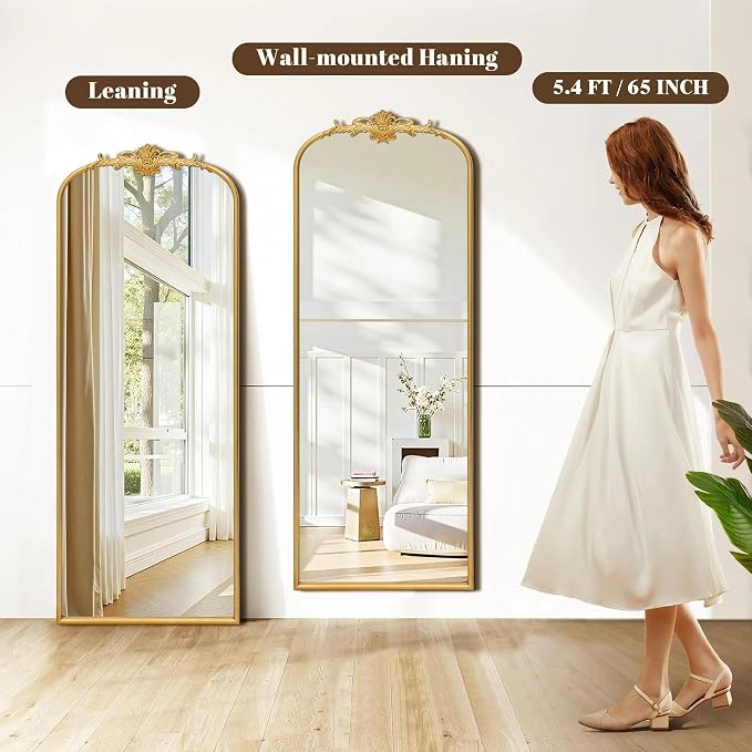 Besdomus Antique Full Length Mirror: 21"x56" French Gleaming Gold Arched Full Body Mirror - Floor Vintage Baroque Traditional Ornate for Entryway/Cloakroom/Bedroom - Home Decor for Interior Designers - Image 7