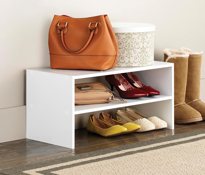 Whitmor Wood Stackable 2-Shelf Shoe Rack, White, 24 inches - Image 2