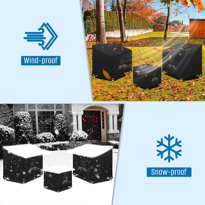 SIRUITON 3 Piece Outdoor Veranda Patio Garden Furniture Cover Set with 420D Durable and Water Resistant Fabric,Fit for Outdoor Wicker Patio Furniture Sets/Rattan Chair Conversation Sets-Balck - Image 7