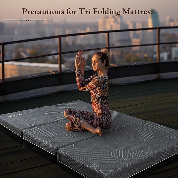 GEMBED Tri Folding Memory Foam Mattress Full Size - Handle & Non-Slip Bottom, Portable Foldable Sofa Bed Floor Chair for Travel RV Camping Guest Yoga - 6 Inch, 73"x52"x6"
