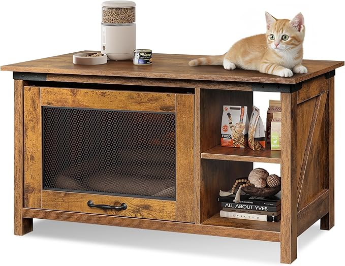 WLIVE Coffee Table with Storage, Modern Coffee Table with Flip-up Door, 2-in-1 Center Table Cat House Furniture for Living Room, Home, Rustic Brown