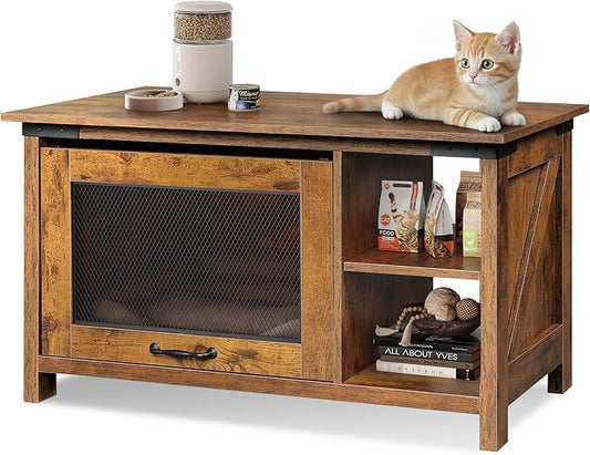 WLIVE Coffee Table with Storage, Modern Coffee Table with Flip-up Door, 2-in-1 Center Table Cat House Furniture for Living Room, Home, Rustic Brown