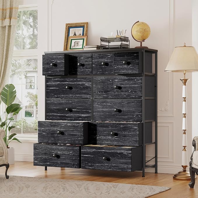 Romorgniz Black Dresser for Bedroom Tall Dresser with 12 Drawers Fabric Dressers & Chests of Drawers, Bedroom Dresser with Metal Frame, Wood Top, Entryway Living Room 11.81" D x 38.97" W x 40.15" H - Image 5