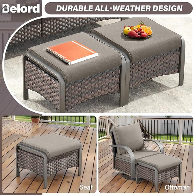 Belord 4 Pieces Patio Furniture Sets - Swivel Rocker Outdoor Chairs with Ottomans, All Weather Wicker Swivel Furniture Glider Seating Set for Porch Deck Sunroom Backyard