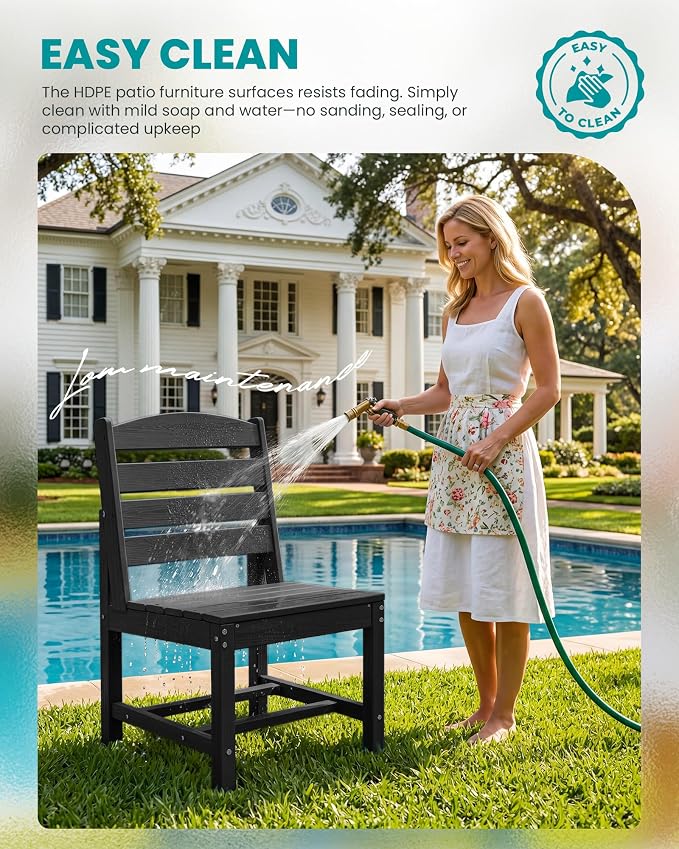 SERWALL Patio Dining Sets for 6 Person, HDPE Dining Set with 6 Armless Chairs, Black - Image 4
