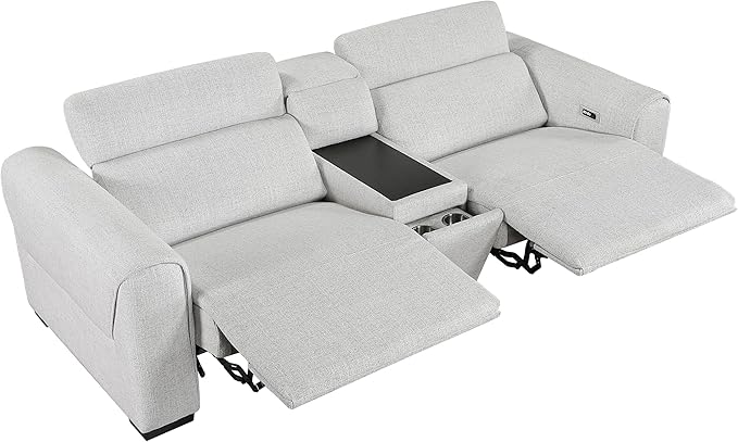 Lexicon Power Reclining Sectional Couches for Living Room-Modular Sectional Sofa, Wall Hugger, 2 Recliner Seats, Console Cup Holders, Power Headrests, Charging Ports, 2 Seater Couch, Chenille Cloud