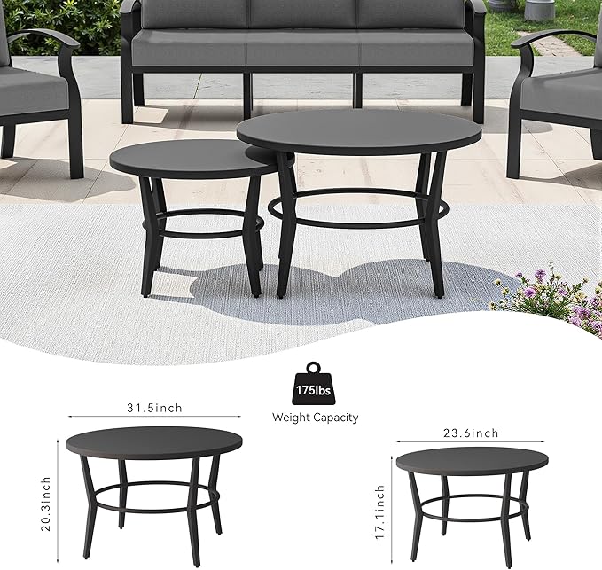 Aluminum Outdoor Patio Furniture Set,5 Seats Patio Conversation Sets with 2 Round Coffee Tables,Metal Patio Sectional Furniture Set with 5.1" Thickened Cushions,Grey