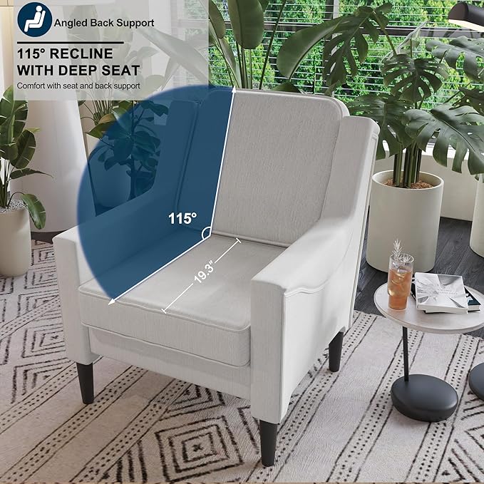 Ribilake Cream Accent Chair Set of 2 - High Back Upholstered Armchair, Comfy Living Room Arm Chair, Reading Accent Chairs for Bedroom, Apartment, Office, Single Sofa with Wood Legs