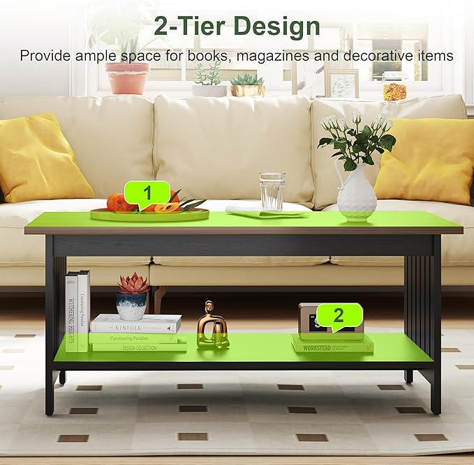 YOSHOOT 39.4" Farmhouse Coffee Table - Coffee Tables for Living Room, Small Coffee Table with Storage, Center Table for Living Room, Bedroom, Office, Black