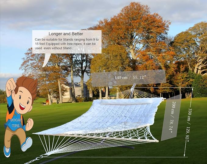GOCAN Mesh Hammock,Cotton rope hammocks with Pad Chains Hooks Tree Straps fit stands from 9' to 15' for outside indoor patio yard - Image 2