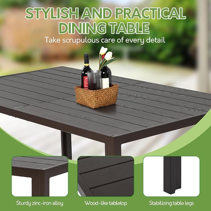 7 Piece Patio Dining Set for 6, 6 Stackable Textilene Chairs and 1 Dining Table Outdoor Furniture Set, Brown - Image 5