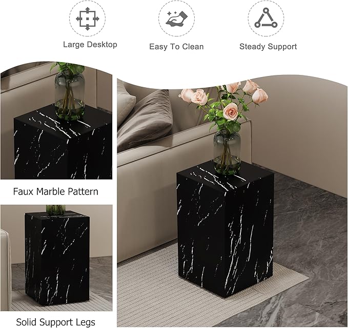 Cube End Table Wood Grain, Modern Side Table for Living Room, MDF Wooden Nightstand Sofa Table for Home, No Assembly