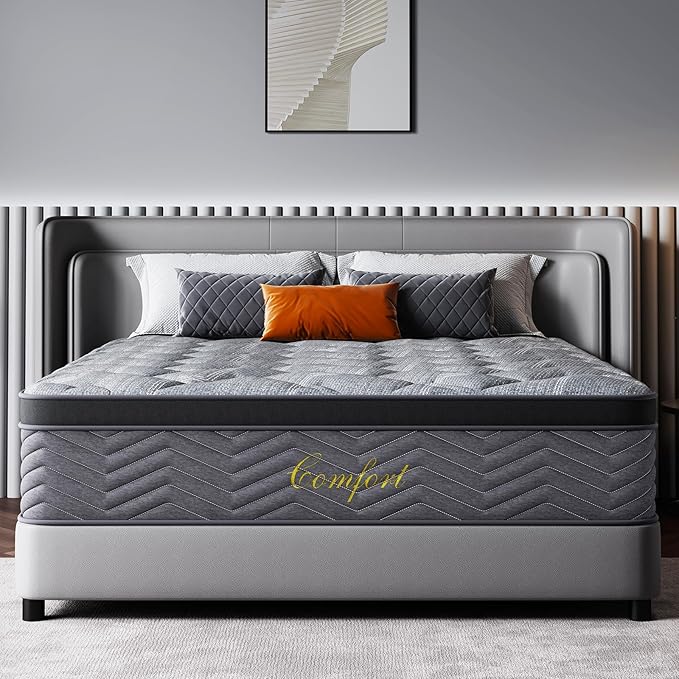 Queen Mattress 12inch - Hybrid Memory Foam Mattresses in a Box Individual Pocket Spring Motion Isolation Pressure Relief Medium Firm Comfortable Matress