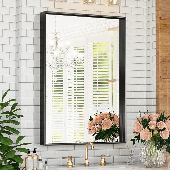 Suidia Bathroom Mirror, 30" x 22" Wall Mirror Metal Framed, Bathroom Vanity Mirror for Living Room Bedroom Bathroom Entryway, Black, Rect Corner Style - Image 3