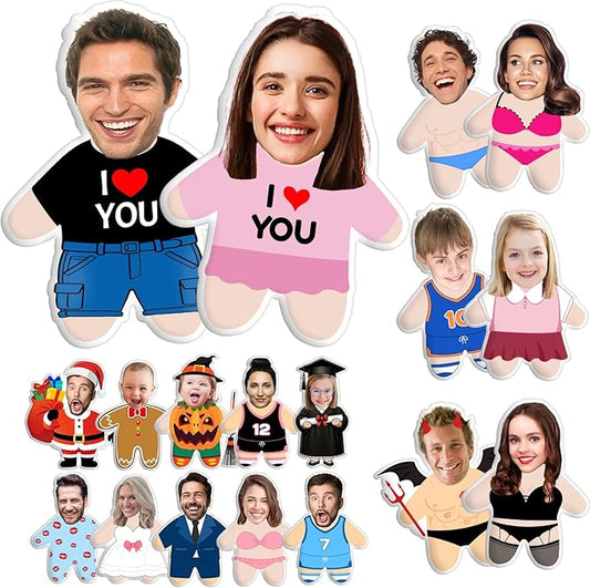 Custom Face Pillow with Body Personalized Photo Plush Doll Double-Sided 3D Funny Throw Pillow for Couch & Bed Cute Customized Gift for Valentine?€?s Day, Anniversary, Boyfriend Girlfriend Him Her