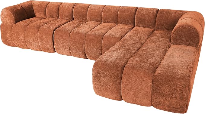 Christopher Knight Home Mania 122" Modular L-Shape Sofa Couch with Chaise Lounge, Modern Sectional Sofa Set for Living Room, Boucle Fabric Upholstered Cloud Couch with Deep Seat, Orange