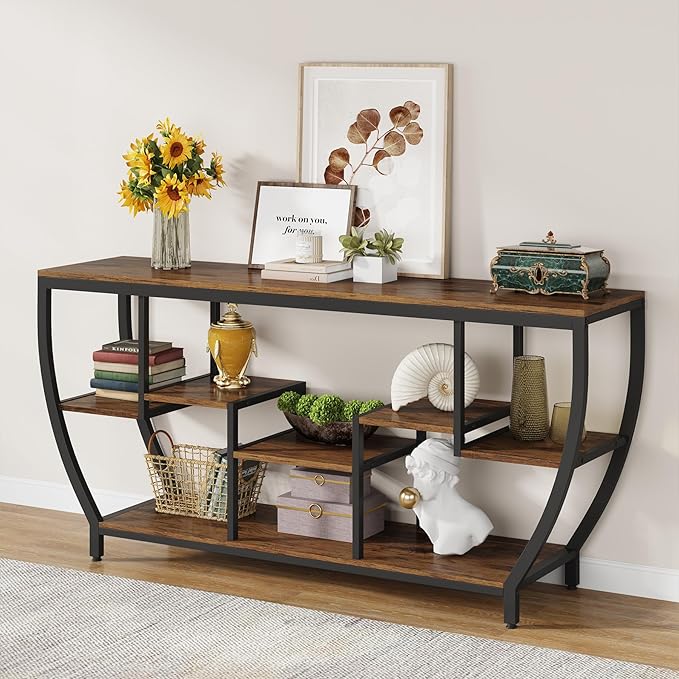 LITTLE TREE 70.9 Inch Long Console Table, Sofa Table with Storage Shelves, Industrial Entryway Table TV Stand, Behind Couch Table Accent Tables for Living Room, Hallway, Foyer