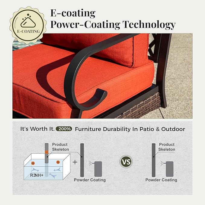 Patio Furniture Set with Coffee Table, Outdoor Conversation Set with 2 x Rocking Chairs, 1 x 2-Seat Sofa, 1 x 3-Seat Sofa for Lawn Garden Backyard, Red