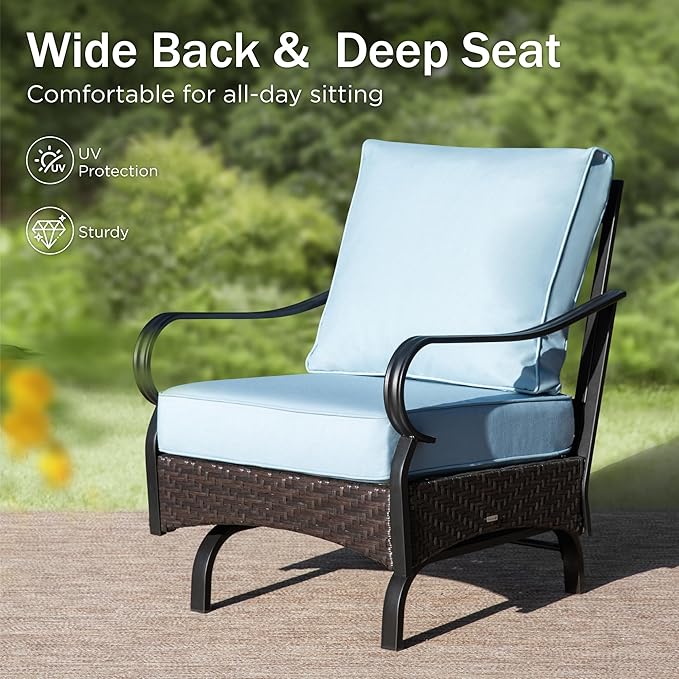 Patio Furniture Set with 56" Fire Pit Table, Premium Outdoor Wicker Metal Frame Furniture with Upgraded Waterproof Thick Cushions for Porch, Poolside, Deck, and Yard （4 Pieces,Blue）