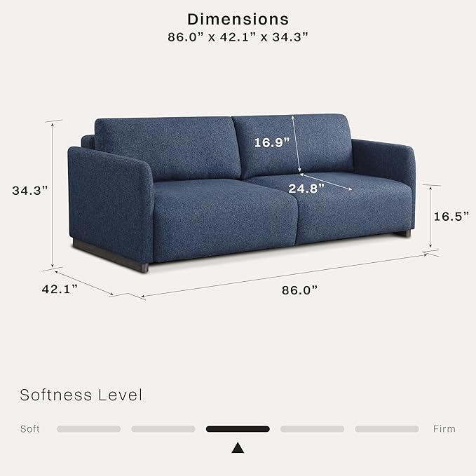 Serta® Vail 86" Convertible Sleeper Sofa, Queen Size, Wall-Hugging Dreamglide Mechanism, Dreamcoil Comfort, Boucle Fabric, Navy Blue