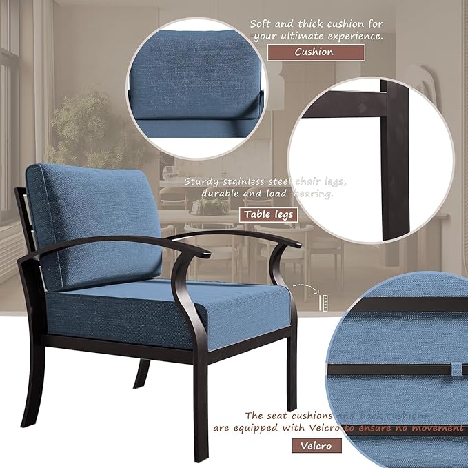 Aluminum Patio Furniture Set, 10 Seats Outdoor Patio Conversation Sets with Swivel Chair Modern Metal Sectional Sofa with Upgrade Cushions for Patio, Backyard - Blue