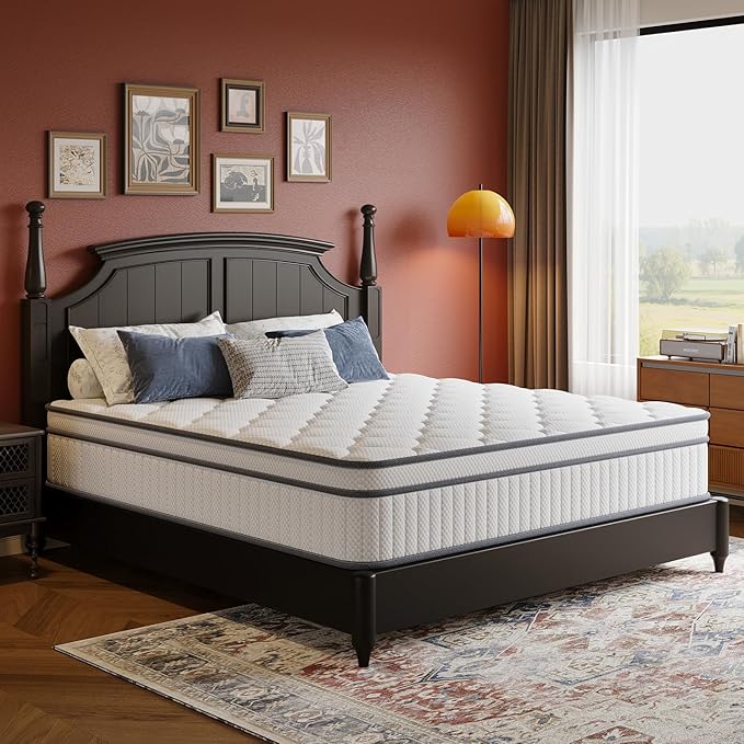 Gsleepee King Size Mattress, 14 Inch King Mattress in a Box, Innerspring Hybrid with Cooling Gel Memory Foam and Individually Wrapped Coils for Pressure Relief & Superior Support, Medium Firm