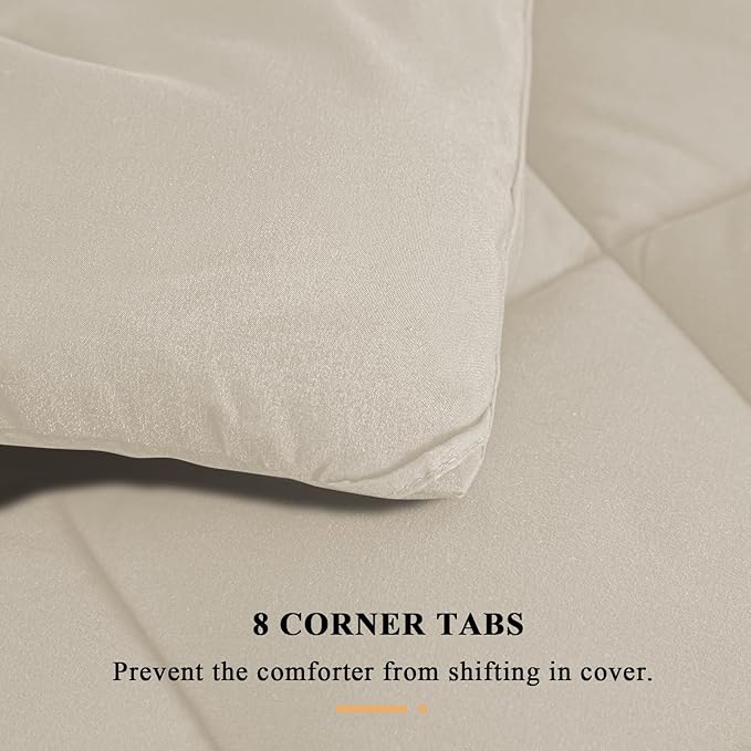 132x120 Alaskan King Comforter, Extra Large King Size Comforter Oversized, All Season Soft Lightweight Quilt Down Alternative Duvet Insert with 8 Corner Tabs(120x132, Beige)