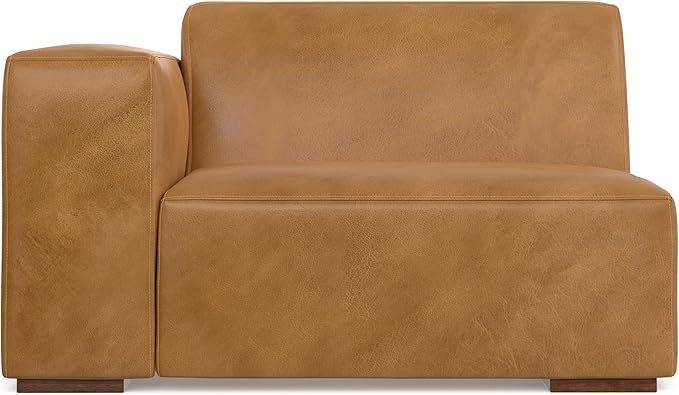 SIMPLIHOME Rex Left-Arm Sofa Module in Full-Grain Genuine Leather, Sienna, 44-inches Wide, Handcrafted Modern-Style Left-Arm Accent Chair for Living Room and Family Room
