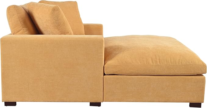 Christopher Knight Home Larrz Oversized Chaise Lounge Chair Indoor, Cozy Upholstered Sleeper Sofa Couch, Durable Wood Frame, Deep Seat Reading Chair with 2 Throw Pillows and Armrests, Yellow
