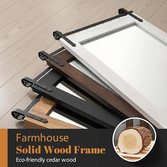 Besdomus Rustic Bathroom Farmhouse Mirror: 22"x30" White Western Barn Door Solid Cedar Wood Frame Vanity Mirror - Wall Mounted for Bathroom/Hallway/Living Room - Rustic Decor for Fashion-Conscious - Image 7