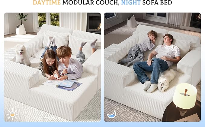 Homguava Modular Sectional Couches for Living Room,105" Cloud Couch with L-Shape Chaise,Comfy Sofa Living Room Sofas with Deep Seat,No Assembly L Couch,Corduroy Fabric(Beige,L)