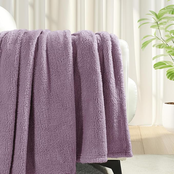 Exclusivo Mezcla King Size Blanket for Bed, Super Soft Velvet Plush Fleece Blankets, Fuzzy Cozy and Warm for Winter, 90x104 Inches, Grayish Purple