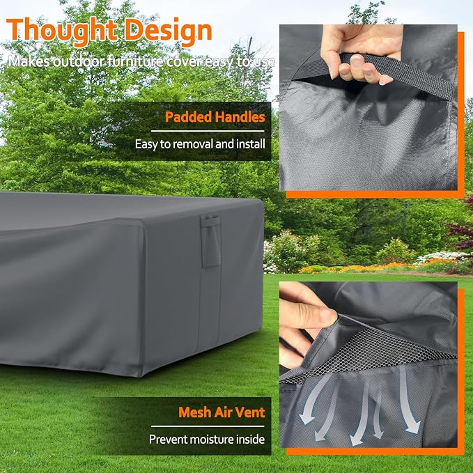 STARTWO Patio Furniture Covers, Waterproof Heavy Duty Outdoor Furniture Cover for Table Chairs and Sectional Sofa Set,126x64x28in,Gray - Image 6