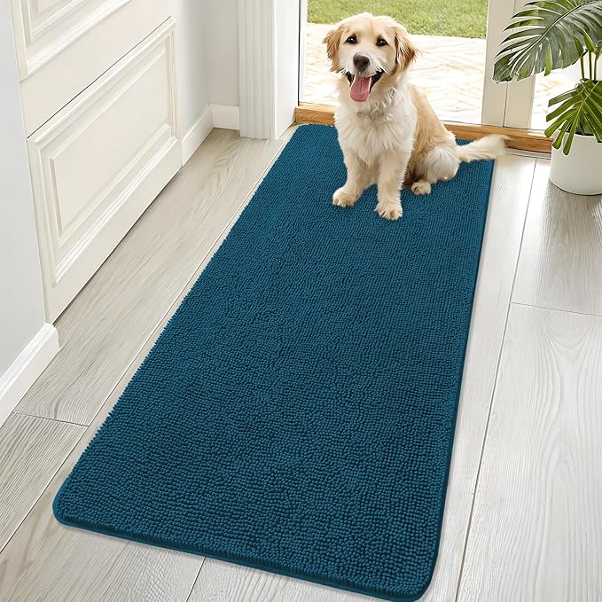 OLANLY Dog Door Mat for Muddy Paws 70x32, Absorbs Moisture and Dirt, Absorbent Non-Slip Washable Doormat, Quick Dry Chenille Mud Mat, Entry Indoor Entryway Carpet for Inside Floor, Atlantic Blue by OLANLY