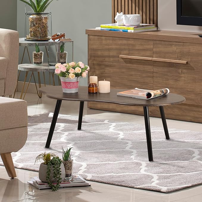 Modern Coffee Tables for Living Room Cloud Shape Center Table Industrial Irregular Wood Grain Table Top Coffee Table, Rustic Brown Unique Furniture for Living Room Home