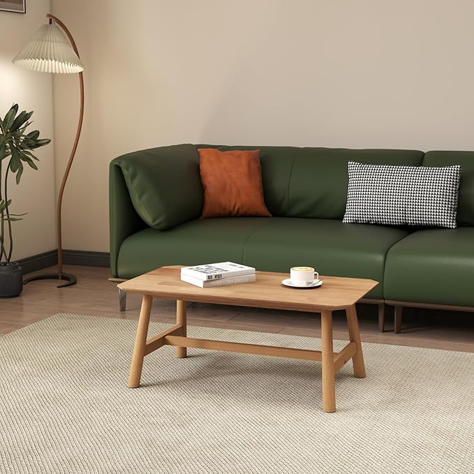 CIMOTA Coffee Table, Mid-Century Modern Rectangular Center Table, Solid Natural Wood Tea Table for Living Room, Light Wood Finish, 35.5" x 20"