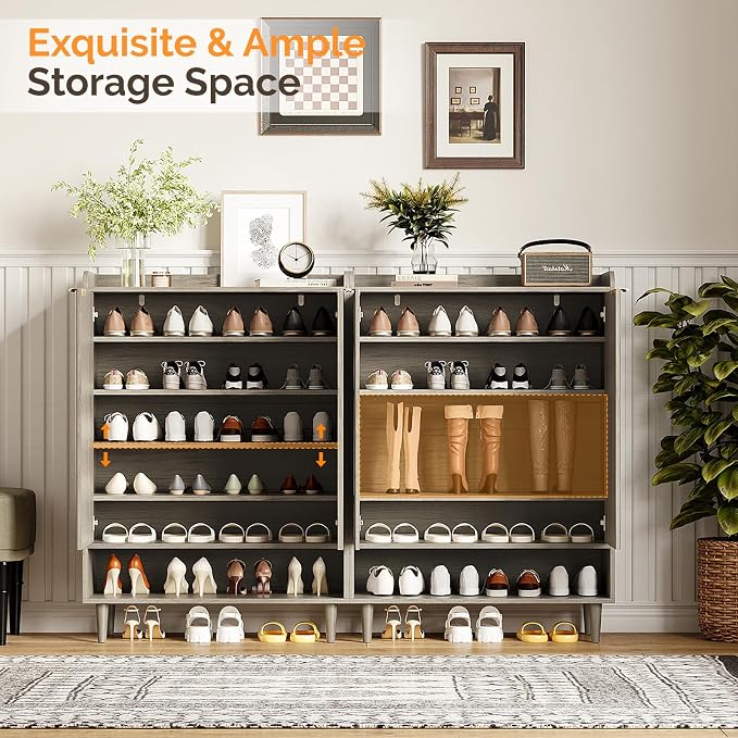 VINGLI Shoe Cabinet with Fluted Doors, 6 Tier Large Wooden Entryway Shoe Storage Cabinet with Adjustable Shelves,44.5" Tall Modern Freestanding Shoe Rack Organizer for Entryway, Hallway,Gray Oak - Image 3