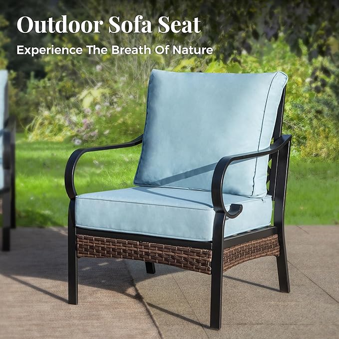 Patio Furniture Set with Coffee Table, Outdoor Conversation Set with 2 x Fixed Chairs, 1 x 3-Seat Sofa for Lawn Garden Backyard, Blue