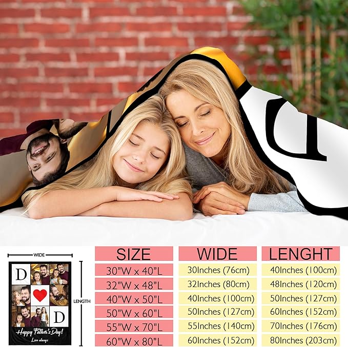 Personalized Fathers Day Birthday Gifts from Daughter Son Kids Wife, Customized Father's Day Blanket, Custom Photo Blanket with Pictures Text, Best Dad Ever Christmas Ideas Gifts for Dad Husband Man