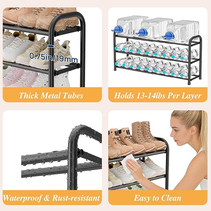 ENJOYBASICS 4 Tier Expandable Shoe Rack for Closet, Free Standing Metal Shoe Shelf Storage Organizer Holder 24 Pairs, Adjustable Width Shoe Rack for Entryway Small Space, Black - Image 6