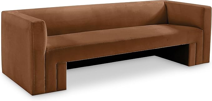 Meridian Furniture 665Saddle-S Henson Collection Modern | Contemporary Velvet Upholstered Sofa with Soft Saddle Brown Velvet, Solid Wood Frame, 89.5" W x 34.5" D x 28" H, Saddle
