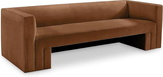 Meridian Furniture 665Saddle-S Henson Collection Modern | Contemporary Velvet Upholstered Sofa with Soft Saddle Brown Velvet, Solid Wood Frame, 89.5" W x 34.5" D x 28" H, Saddle