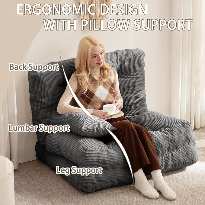 Folding Sofa Bed, Convertible Sleeper Chair with Pillow Foldable Mattress with Back Support, Portable Fold Out Chair Bed Comfy Floor Sofa Lounge for Living Room Bedroom, Dark Gray Twin 80x39 Inch