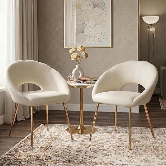 Modern Vanity Chair, Living Room Chair with Gold Metal Legs,Velvet Dining Chair, Comfy Accent Chair for Makeup Room, Waiting Room, Dressing Room, Bedroom, Dining Room, Home Office (2, Beige)