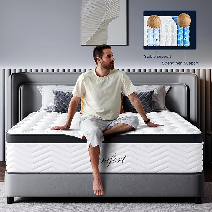 12-Inch Queen Size Mattress - Medium Firm Queen Mattress Hybrid Memory Foam CertiPUR-US Certified Innerspring Pressure Relief Motion Isolation Matress in a Box