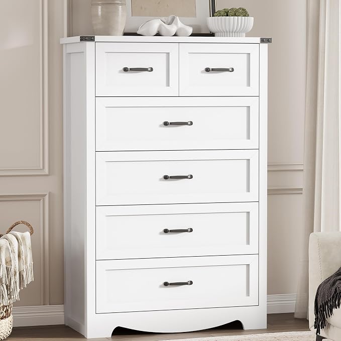 Dresser for Bedroom with 6 Drawers, 49" Tall Wood Chest of Drawers with Deep Drawers & Mental Handle, Modern Dresser TV Stand, Wooden Closet Storage Organizer for Living Room, Hallway, Entryway, White - Image 8