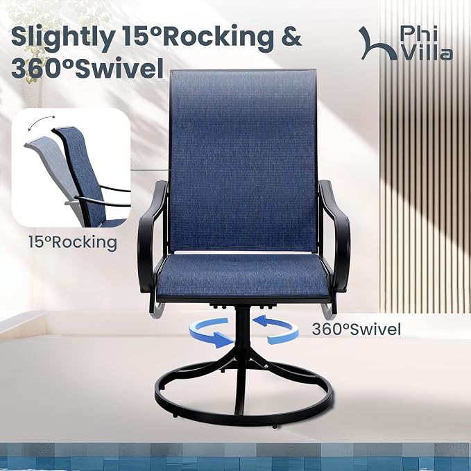 PHI VILLA Patio Swivel Dining Chairs Set of 2, All Weather Outdoor Chair with Textilene Mesh Fabric & Black Metal Frame for Outdoor Lawn Garden Poolside (Blue) - Image 3