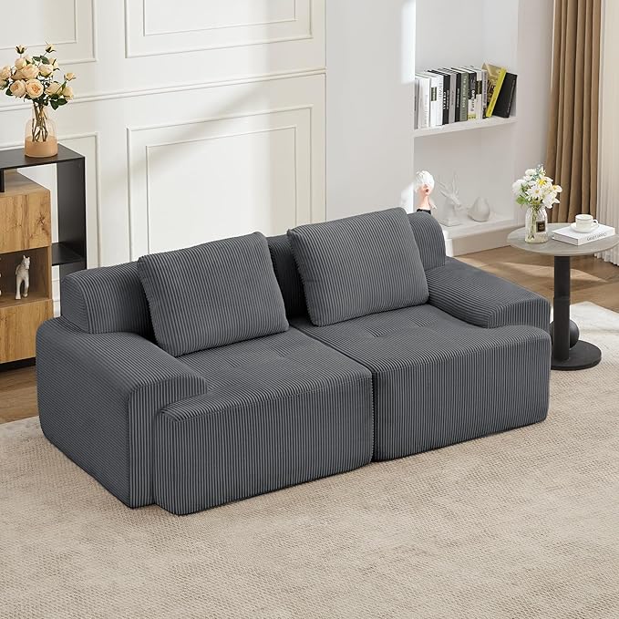KIGOTY Modular Sectional Sofa, 2 PCS Comfy Cloud Sectional, Corner Couch, Modern Boneless Couch for Living Room, No Assembly Required,Grey